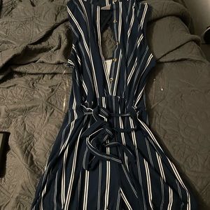 Lace blue and white striped romper. Comfy, brown buttons. Size S/CH